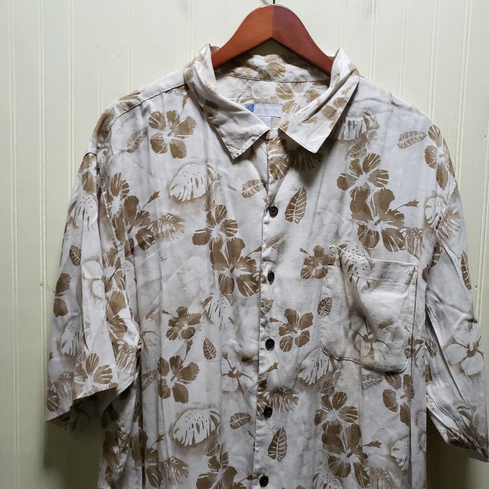Half Moon Bay Shirt Mens 2XL Beige Floral Hemp Bamboo Short Sleeve Hawaiian
